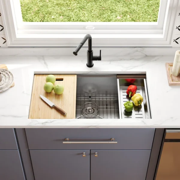 DV-1K0192 DeerValley 33" L Undermount Workstation Single Bowl Stainless Steel Kitchen Sink - Image 2