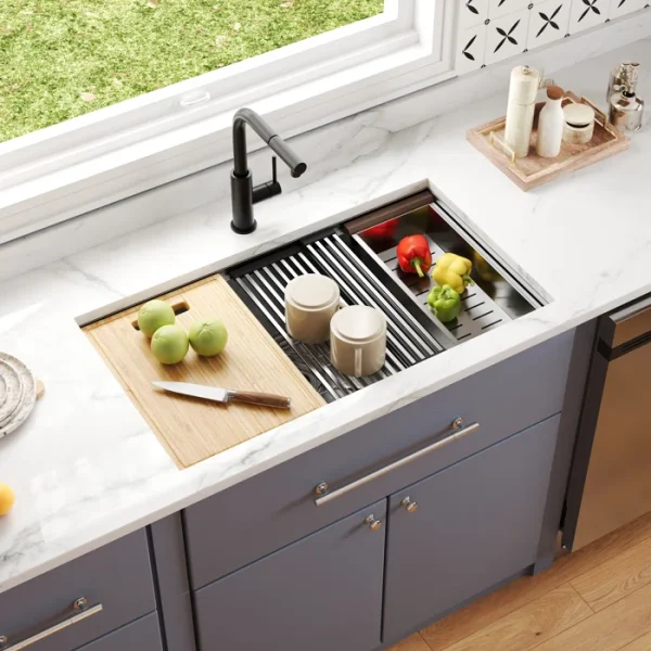 DV-1K0192 DeerValley 33" L Undermount Workstation Single Bowl Stainless Steel Kitchen Sink